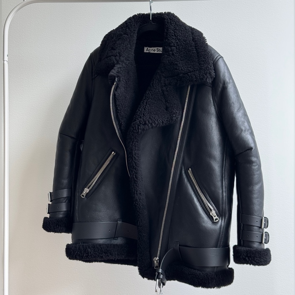 Acne Studios - Velocite Women's Black Shearling Moto Jacket - 36